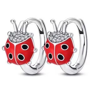NWOT Red Ladybug Hoop Earrings Sterling Silver 925